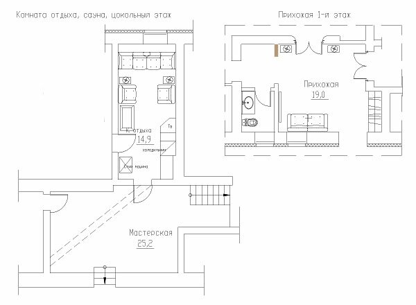 План цокольного этажа с расстановкой мебели